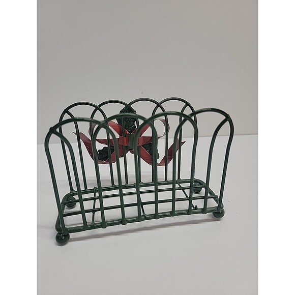 Metal Christmas Holiday Tabletop Napkin Holder Green With Red Bow - Picture 4 of 7